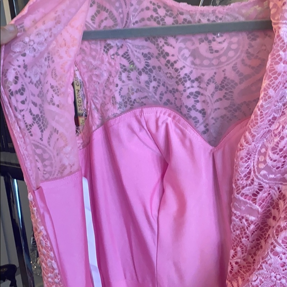 Custom sewn pink lace cocktail gown - Picture 7 of 7